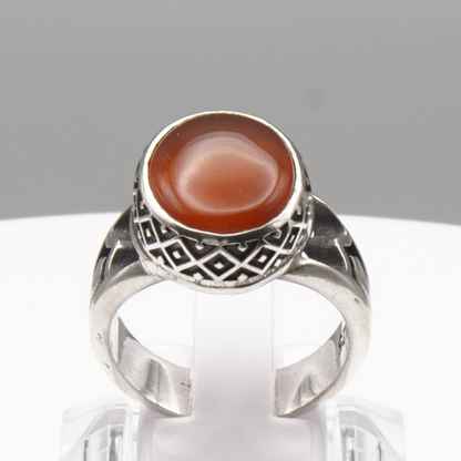 925 Silber Herrenring mit Jemen Achat - Aqeeq Yamani Handarbeit