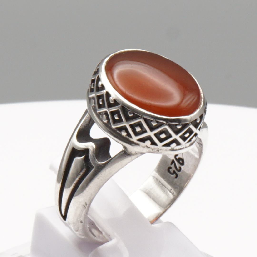 925 Silber Herrenring mit Jemen Achat - Aqeeq Yamani Handarbeit
