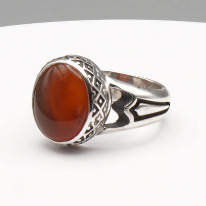 925 Silber Herrenring mit Jemen Achat - Aqeeq Yamani Handarbeit