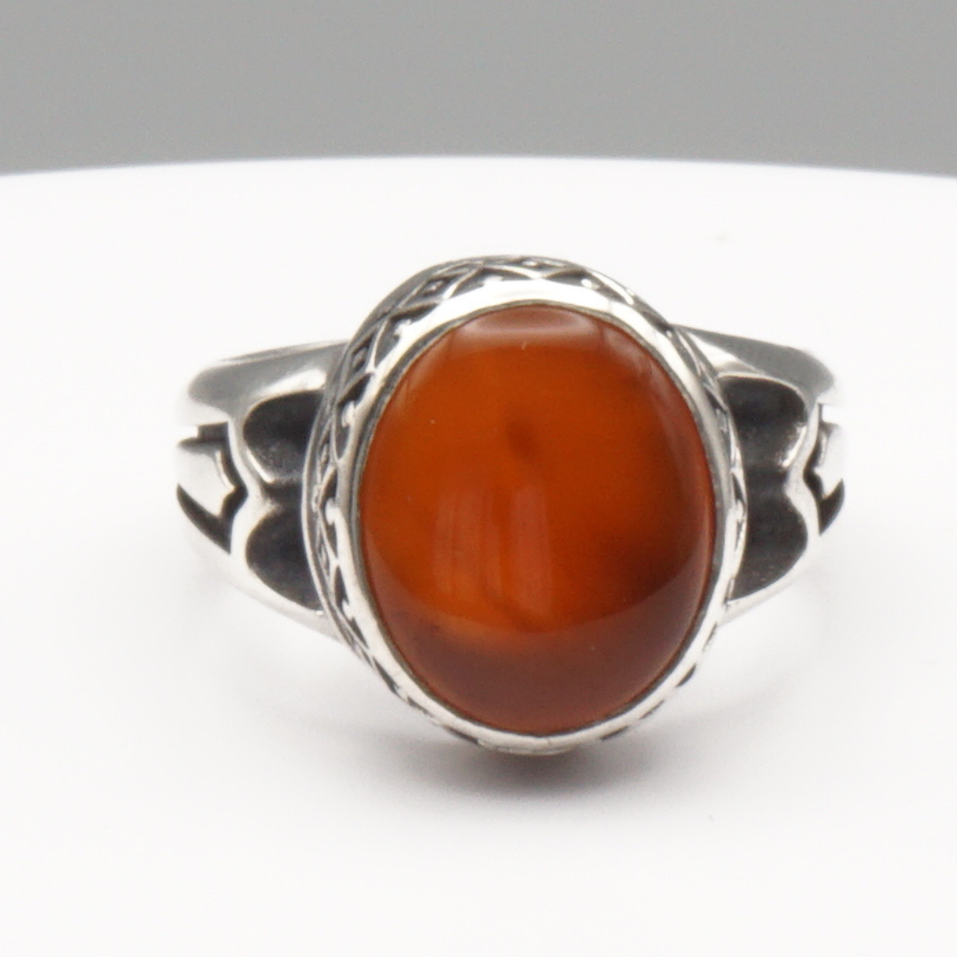 925 Silber Herrenring mit Jemen Achat - Aqeeq Yamani Handarbeit