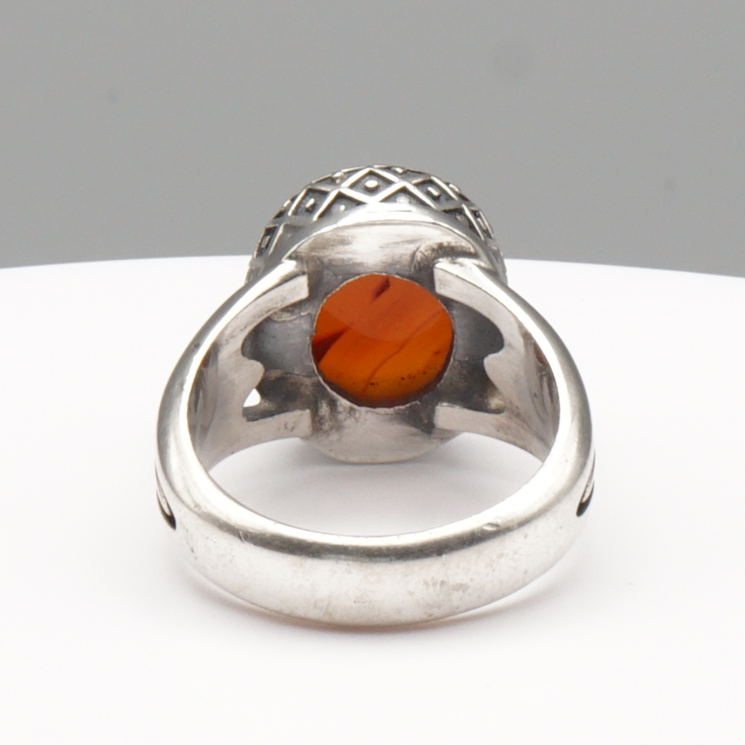 925 Silber Herrenring mit Jemen Achat - Aqeeq Yamani Handarbeit