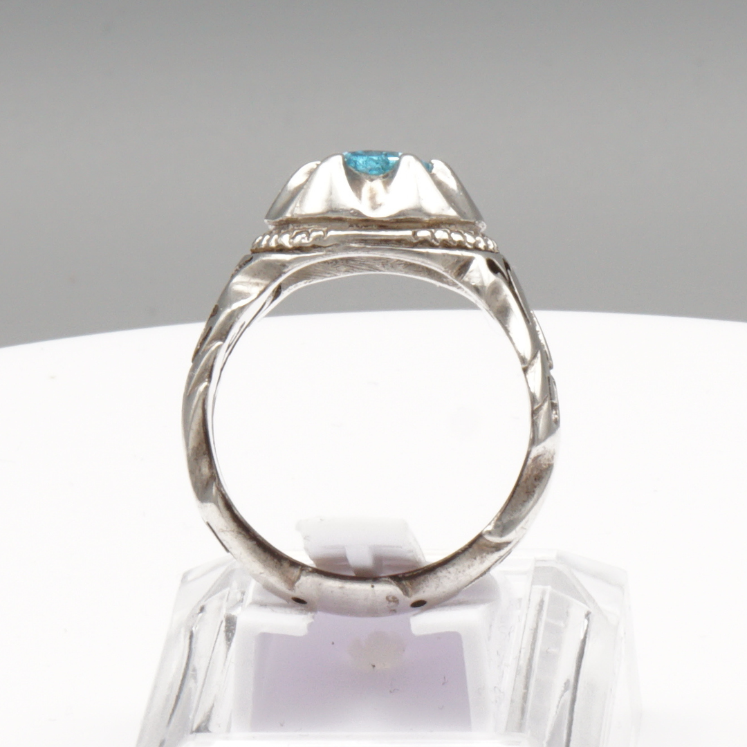 925 Silber Herrenring mit echtem Blautopas - Handarbeit Gravur: Ya Ali