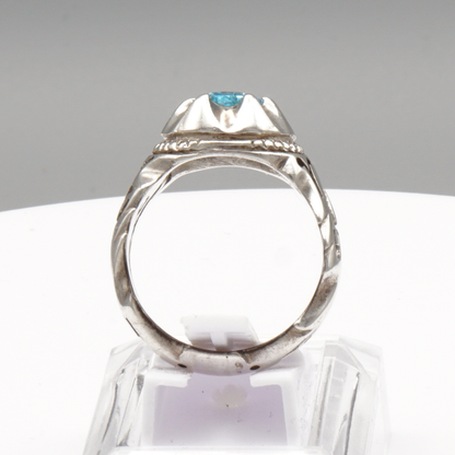 925 Silber Herrenring mit echtem Blautopas - Handarbeit Gravur: Ya Ali