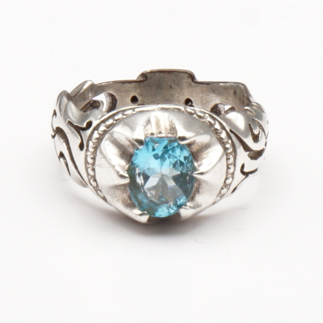 925 Silber Herrenring mit echtem Blautopas - Handarbeit Gravur: Ya Ali