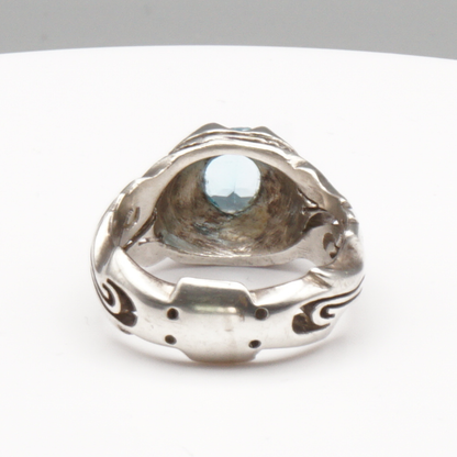 925 Silber Herrenring mit echtem Blautopas - Handarbeit Gravur: Ya Ali