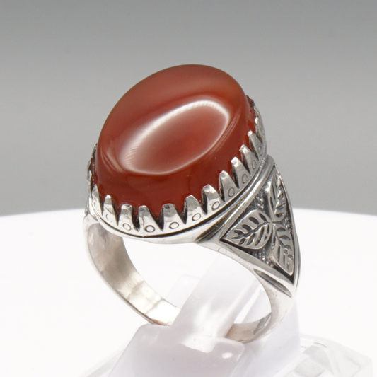925 Silber Herrenring mit Jemen Achat - Aqeeq Yamani Handarbeit
