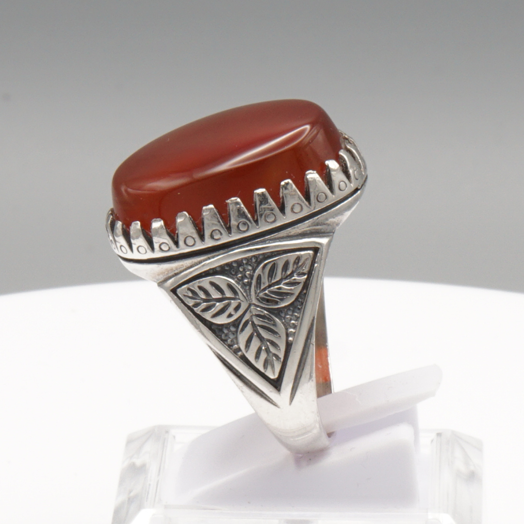 925 Silber Herrenring mit Jemen Achat - Aqeeq Yamani Handarbeit
