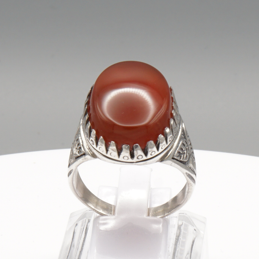 925 Silber Herrenring mit Jemen Achat - Aqeeq Yamani Handarbeit