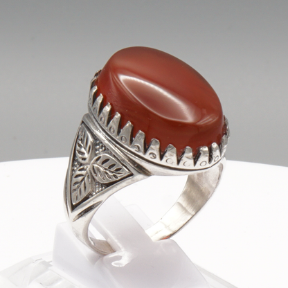 925 Silber Herrenring mit Jemen Achat - Aqeeq Yamani Handarbeit