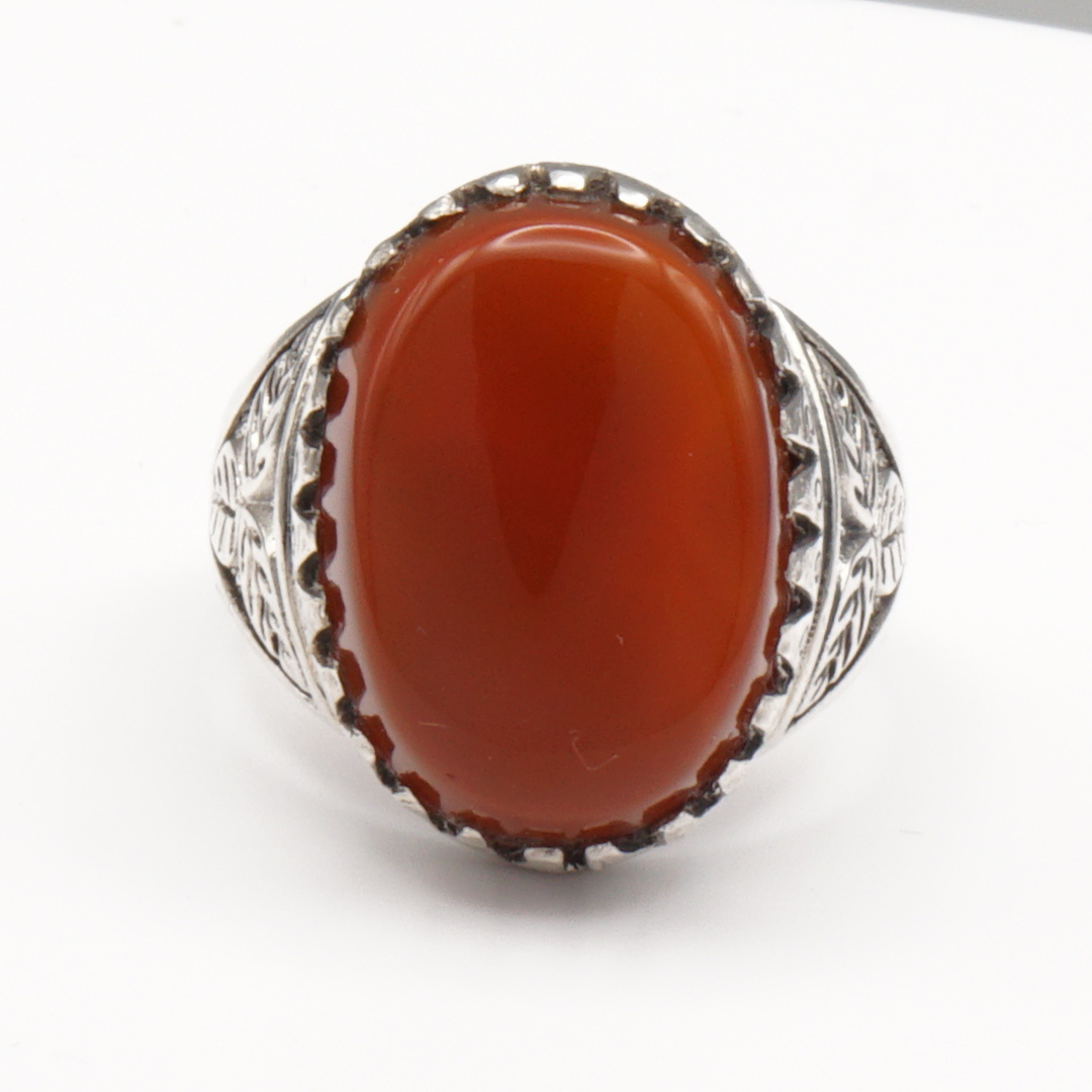925 Silber Herrenring mit Jemen Achat - Aqeeq Yamani Handarbeit