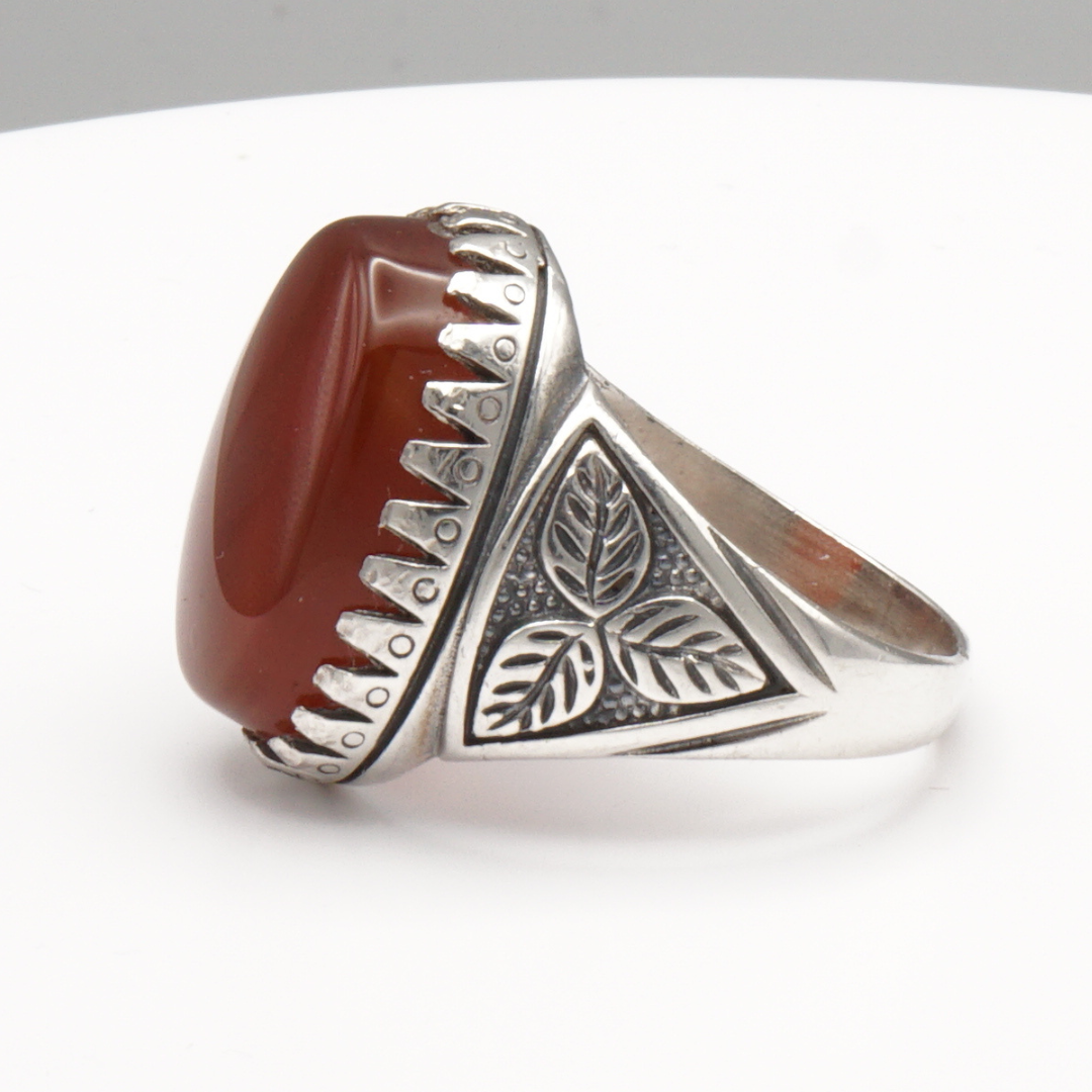 925 Silber Herrenring mit Jemen Achat - Aqeeq Yamani Handarbeit