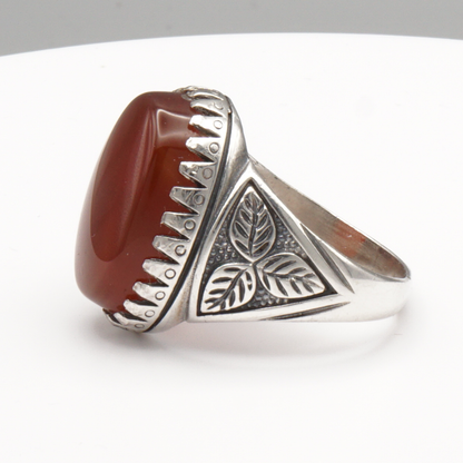 925 Silber Herrenring mit Jemen Achat - Aqeeq Yamani Handarbeit
