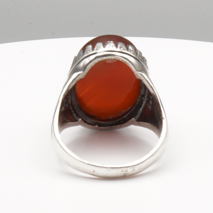 925 Silber Herrenring mit Jemen Achat - Aqeeq Yamani Handarbeit
