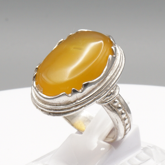 925 Silber Herrenring mit Jemen Achat - Aqeeq Yamani Handarbeit