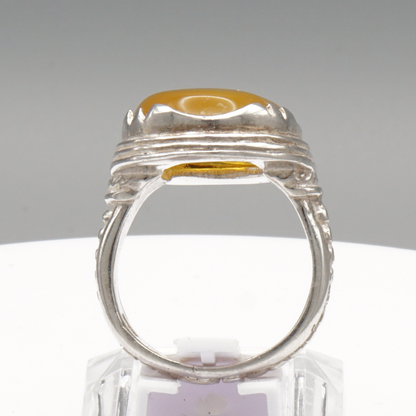 925 Silber Herrenring mit Jemen Achat - Aqeeq Yamani Handarbeit