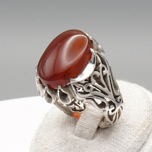 925 Silber Herrenring mit Jemen Achat - Aqeeq Yamani Handarbeit