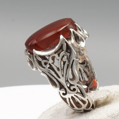 925 Silber Herrenring mit Jemen Achat - Aqeeq Yamani Handarbeit