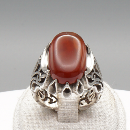925 Silber Herrenring mit Jemen Achat - Aqeeq Yamani Handarbeit