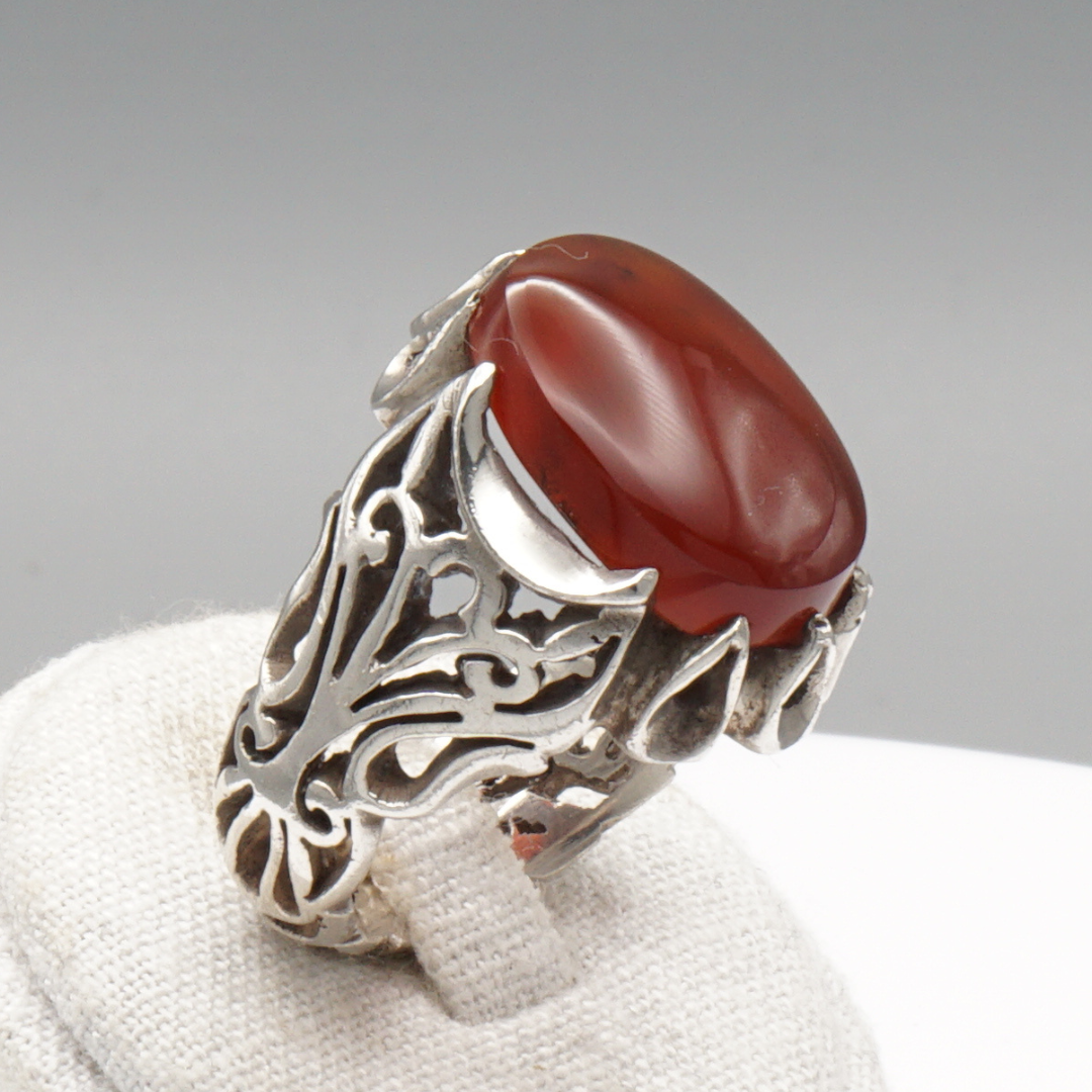 925 Silber Herrenring mit Jemen Achat - Aqeeq Yamani Handarbeit