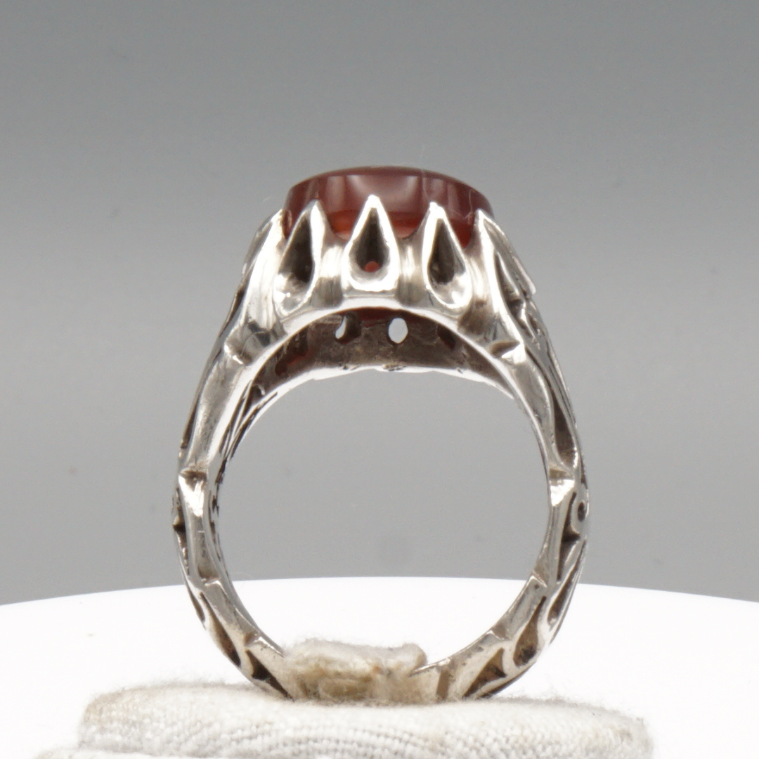 925 Silber Herrenring mit Jemen Achat - Aqeeq Yamani Handarbeit