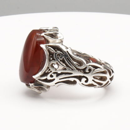 925 Silber Herrenring mit Jemen Achat - Aqeeq Yamani Handarbeit