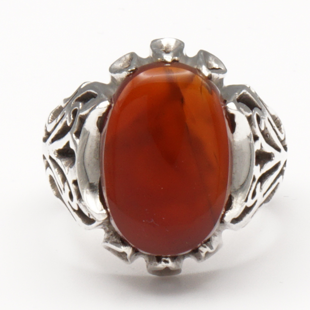 925 Silber Herrenring mit Jemen Achat - Aqeeq Yamani Handarbeit