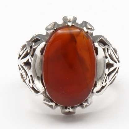 925 Silber Herrenring mit Jemen Achat - Aqeeq Yamani Handarbeit
