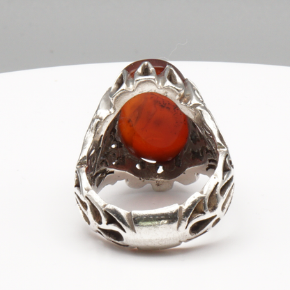 925 Silber Herrenring mit Jemen Achat - Aqeeq Yamani Handarbeit