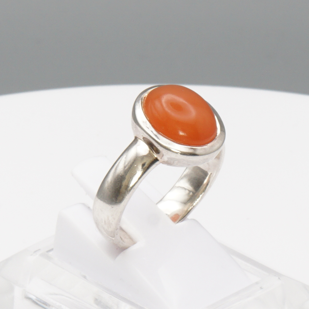 925 Massvier Silber Damen Ring mit Jemen Achat - Aqeeq - Handarbeit
