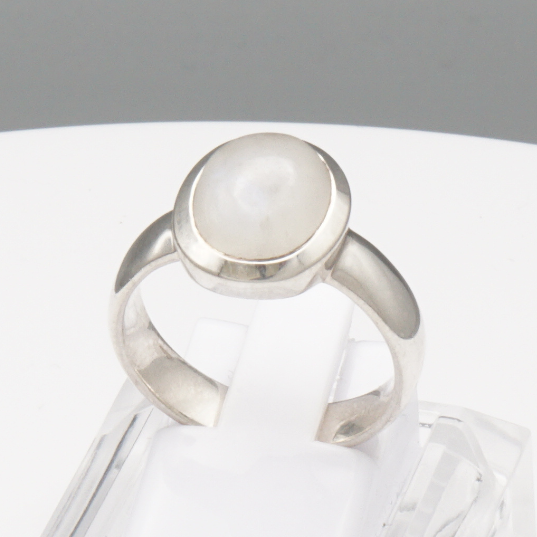925 Silber Massiver Damen Ring mit echtem Mondstein - Handarbeit
