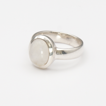 925 Silber Massiver Damen Ring mit echtem Mondstein - Handarbeit