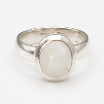925 Silber Massiver Damen Ring mit echtem Mondstein - Handarbeit