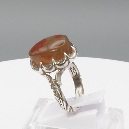 925 Silber Herrenring mit Jemen Achat - Aqeeq Yamani Handarbeit