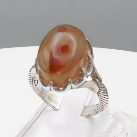 925 Silber Herrenring mit Jemen Achat - Aqeeq Yamani Handarbeit