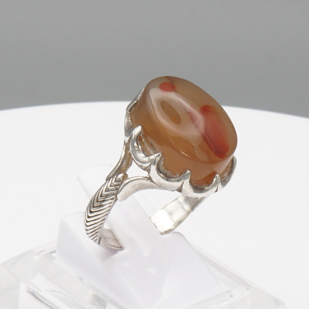 925 Silber Herrenring mit Jemen Achat - Aqeeq Yamani Handarbeit