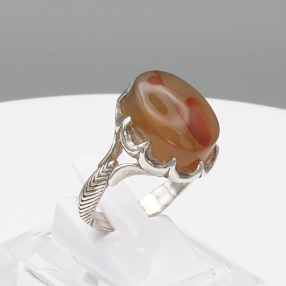 925 Silber Herrenring mit Jemen Achat - Aqeeq Yamani Handarbeit
