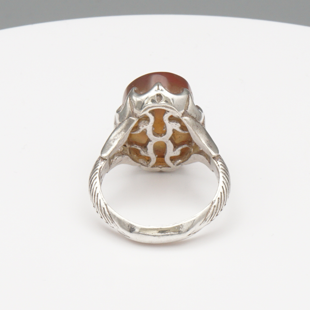 925 Silber Herrenring mit Jemen Achat - Aqeeq Yamani Handarbeit