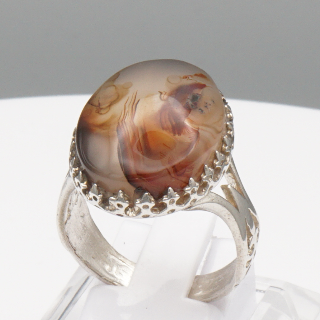 925 Silber Herrenring mit Jemen Achat - Aqeeq Yamani