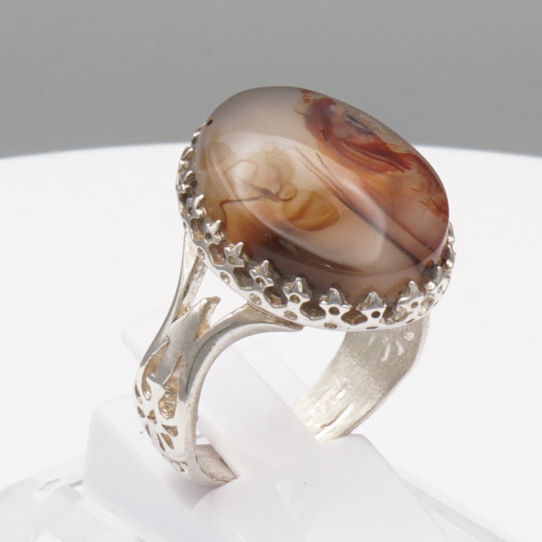 925 Silber Herrenring mit Jemen Achat - Aqeeq Yamani