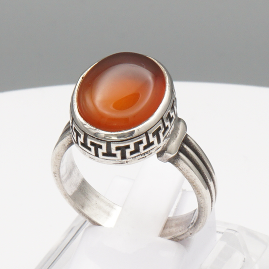925 Silber Herrenring mit Jemen Achat - Aqeeq Yamani Handarbeit