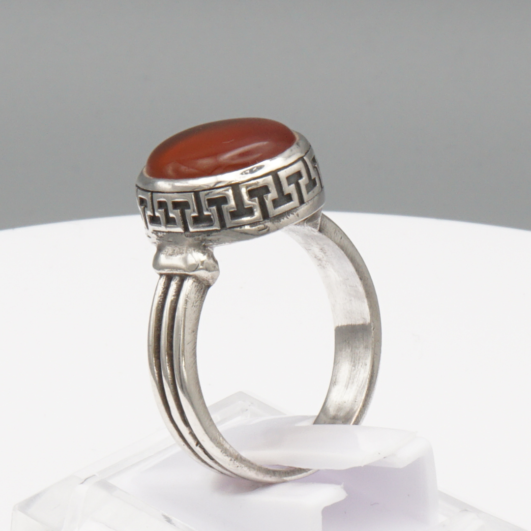 925 Silber Herrenring mit Jemen Achat - Aqeeq Yamani Handarbeit