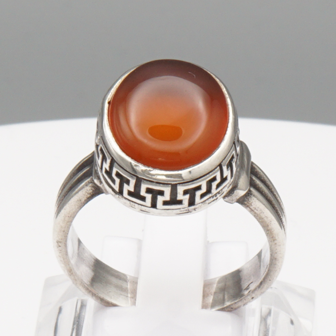 925 Silber Herrenring mit Jemen Achat - Aqeeq Yamani Handarbeit
