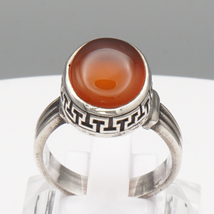 925 Silber Herrenring mit Jemen Achat - Aqeeq Yamani Handarbeit