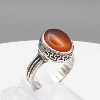 925 Silber Herrenring mit Jemen Achat - Aqeeq Yamani Handarbeit