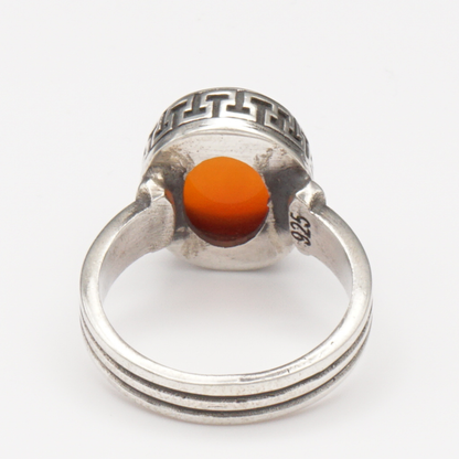 925 Silber Herrenring mit Jemen Achat - Aqeeq Yamani Handarbeit