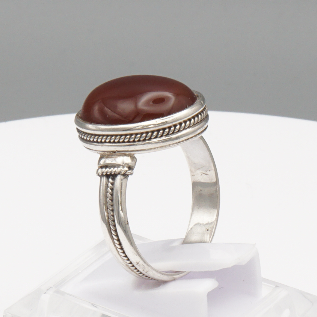 925 Silber Herrenring mit Jemen Achat - Aqeeq Yamani Handarbeit