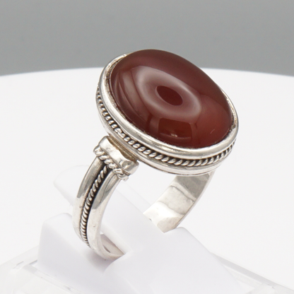 925 Silber Herrenring mit Jemen Achat - Aqeeq Yamani Handarbeit