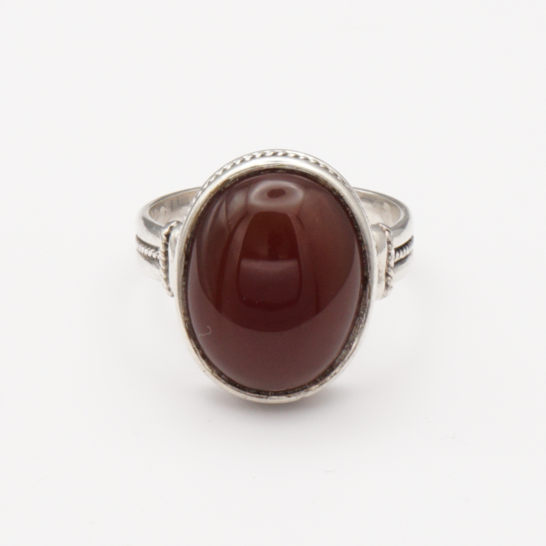 925 Silber Herrenring mit Jemen Achat - Aqeeq Yamani Handarbeit