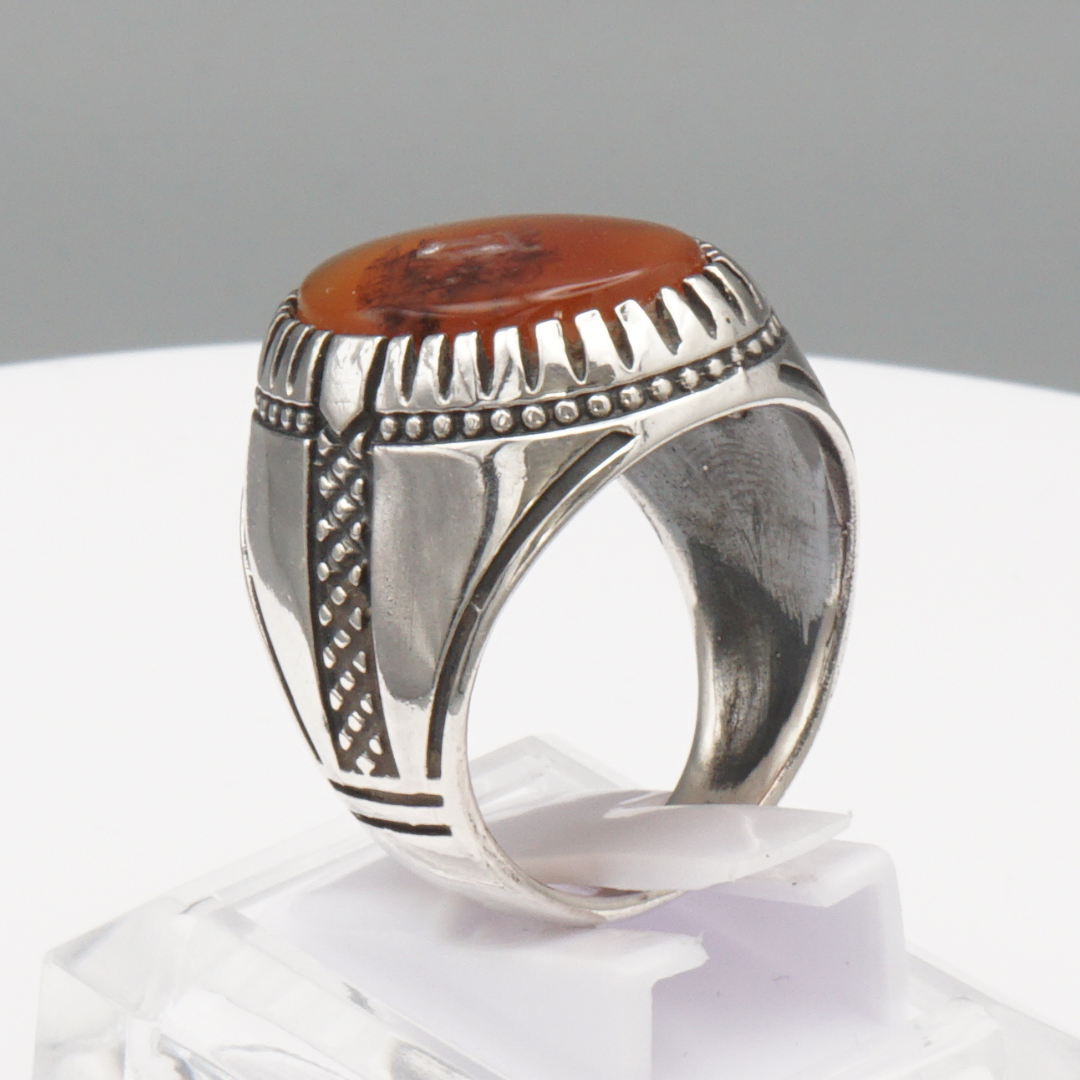 925 Silber Herrenring mit Jemen Achat - Aqeeq Yamani Handarbeit
