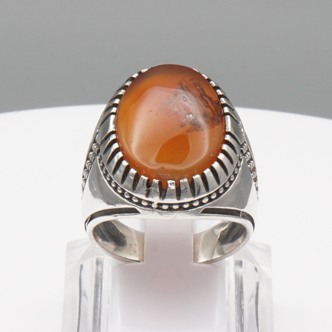 925 Silber Herrenring mit Jemen Achat - Aqeeq Yamani Handarbeit